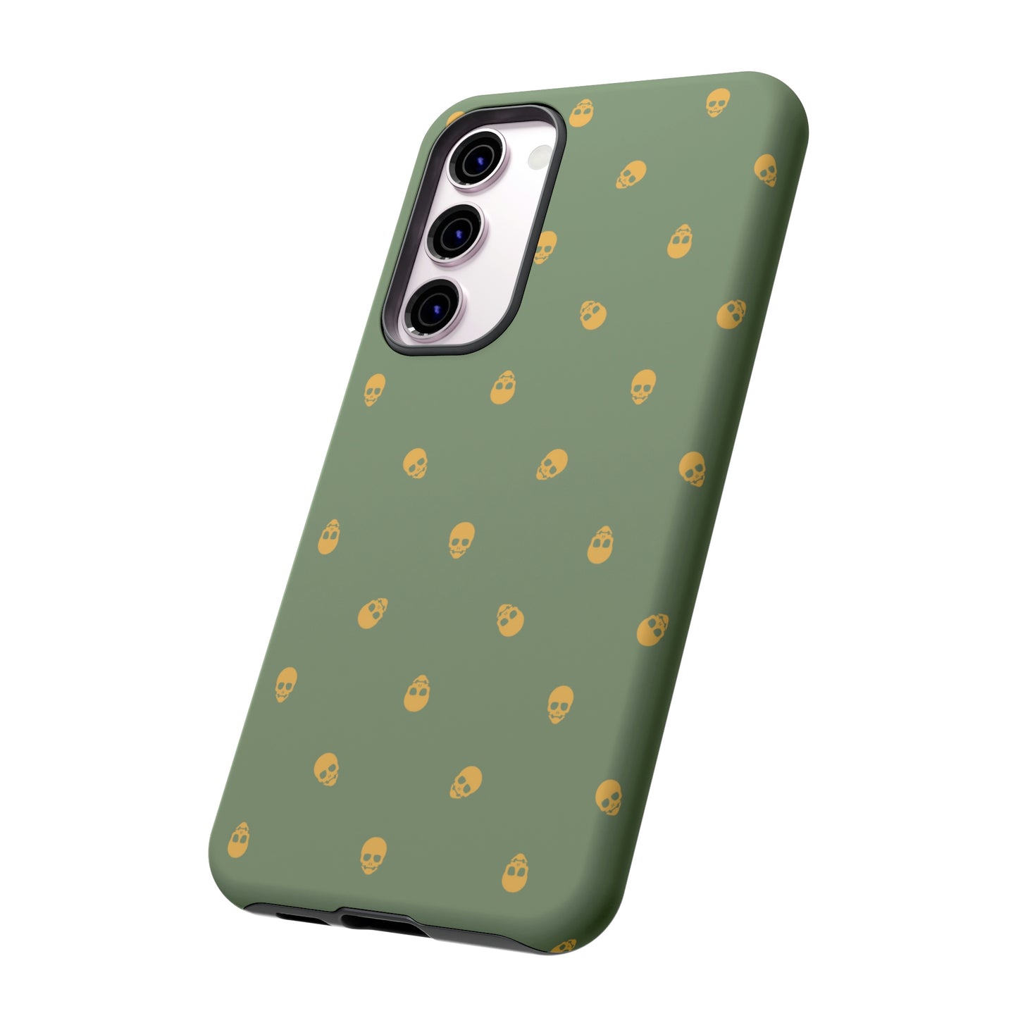 Tough Cases for Iphone, Samsung, Pixel - Sundial Skulls Pattern on Jade Green