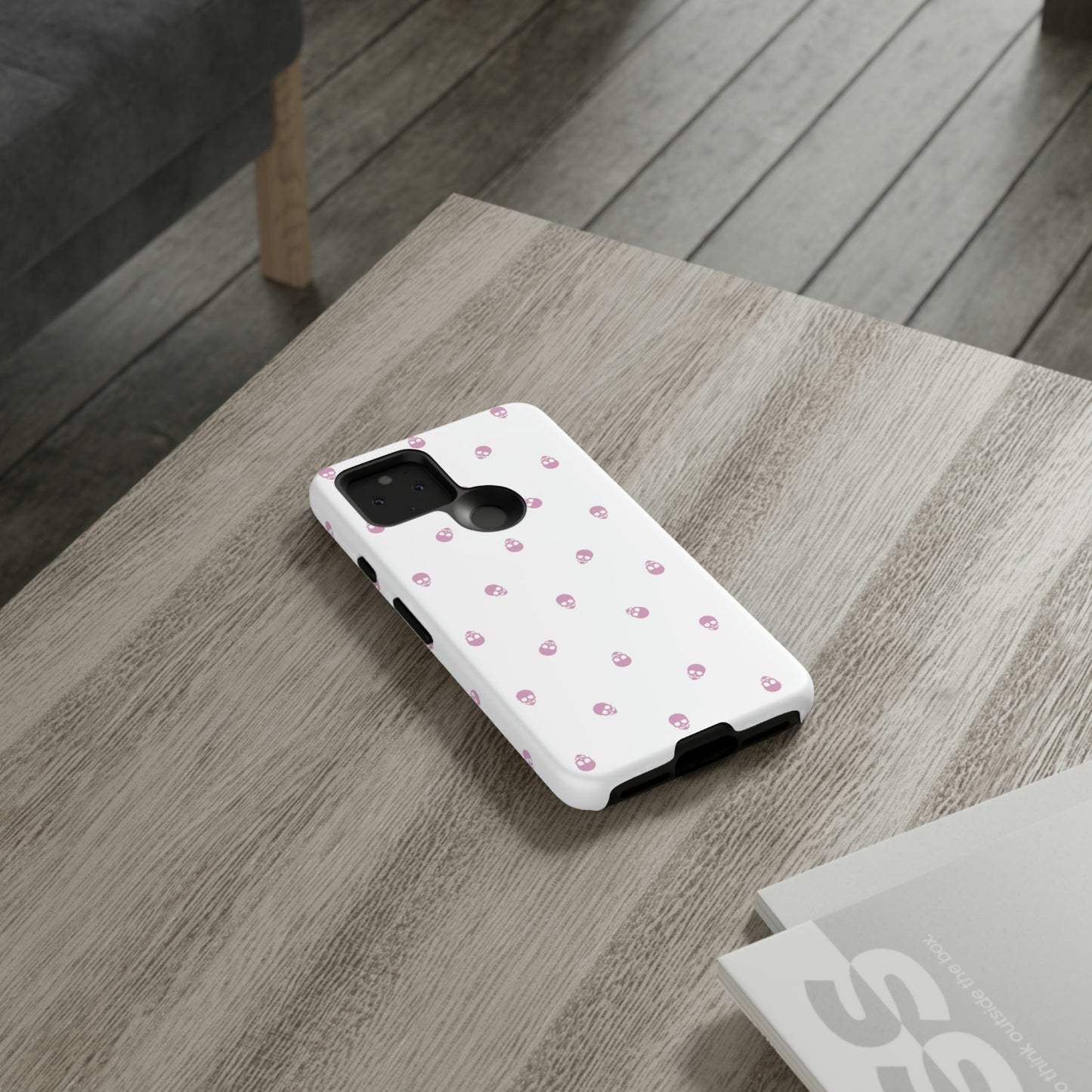 Tough Cases for Iphone, Samsung, Pixel - Fondant Pink Skull Pattern on White