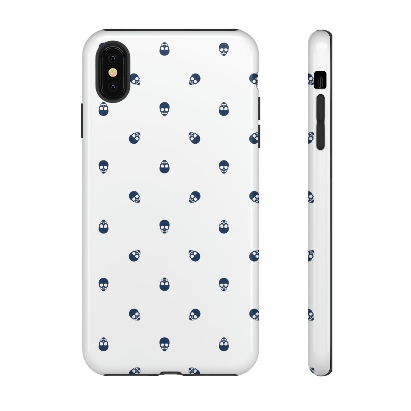 Tough Cases for Iphone, Samsung, Pixel - Lazuli Blue Skulls Pattern on White