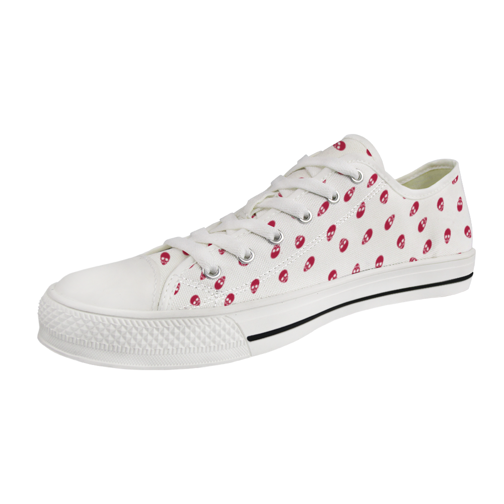 Low Top Canvas Skull Sneakers in White and Viva Magenta