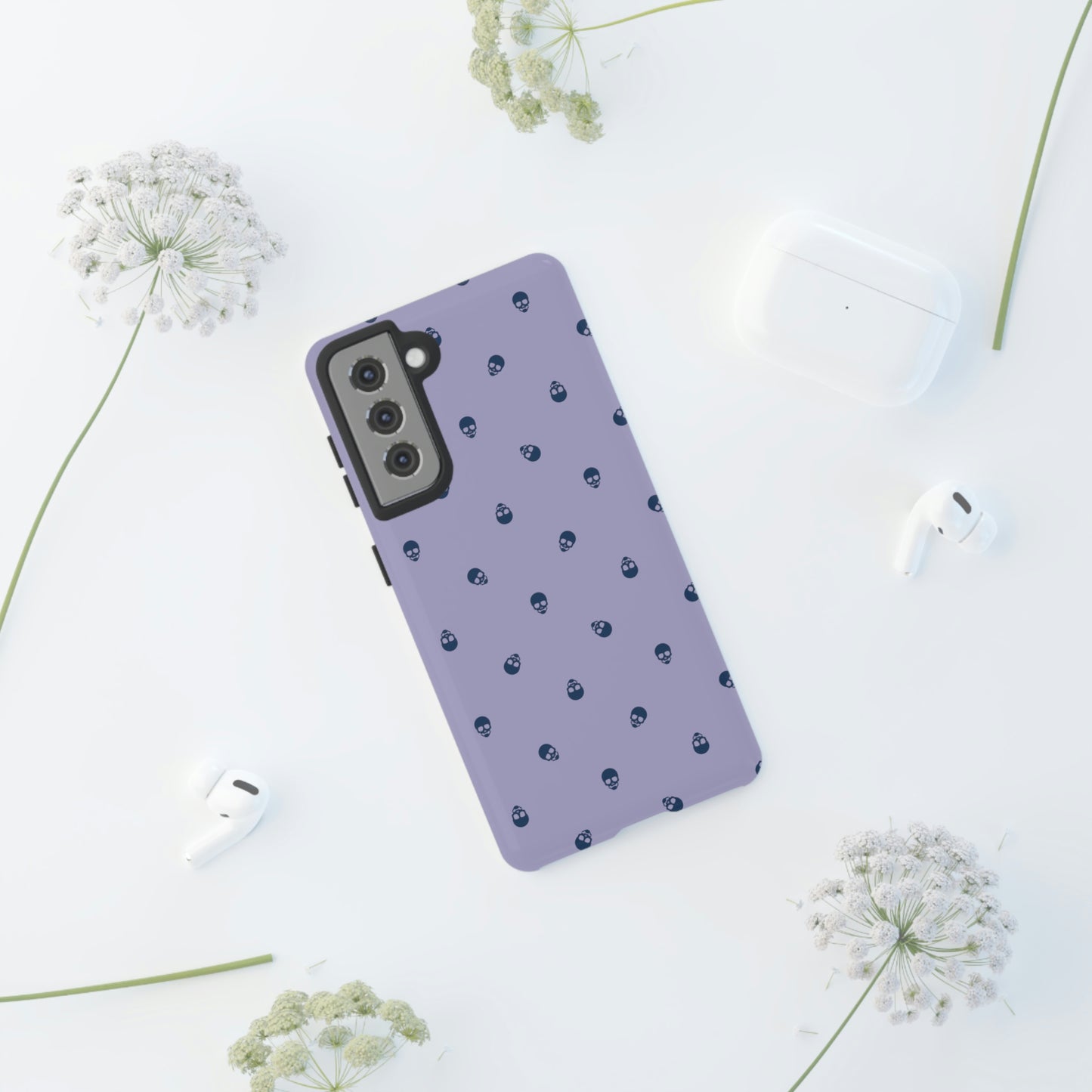 Tough Cases for Iphone, Samsung, Pixel - Lazuli Blue Skulls Pattern on Digital Lavender