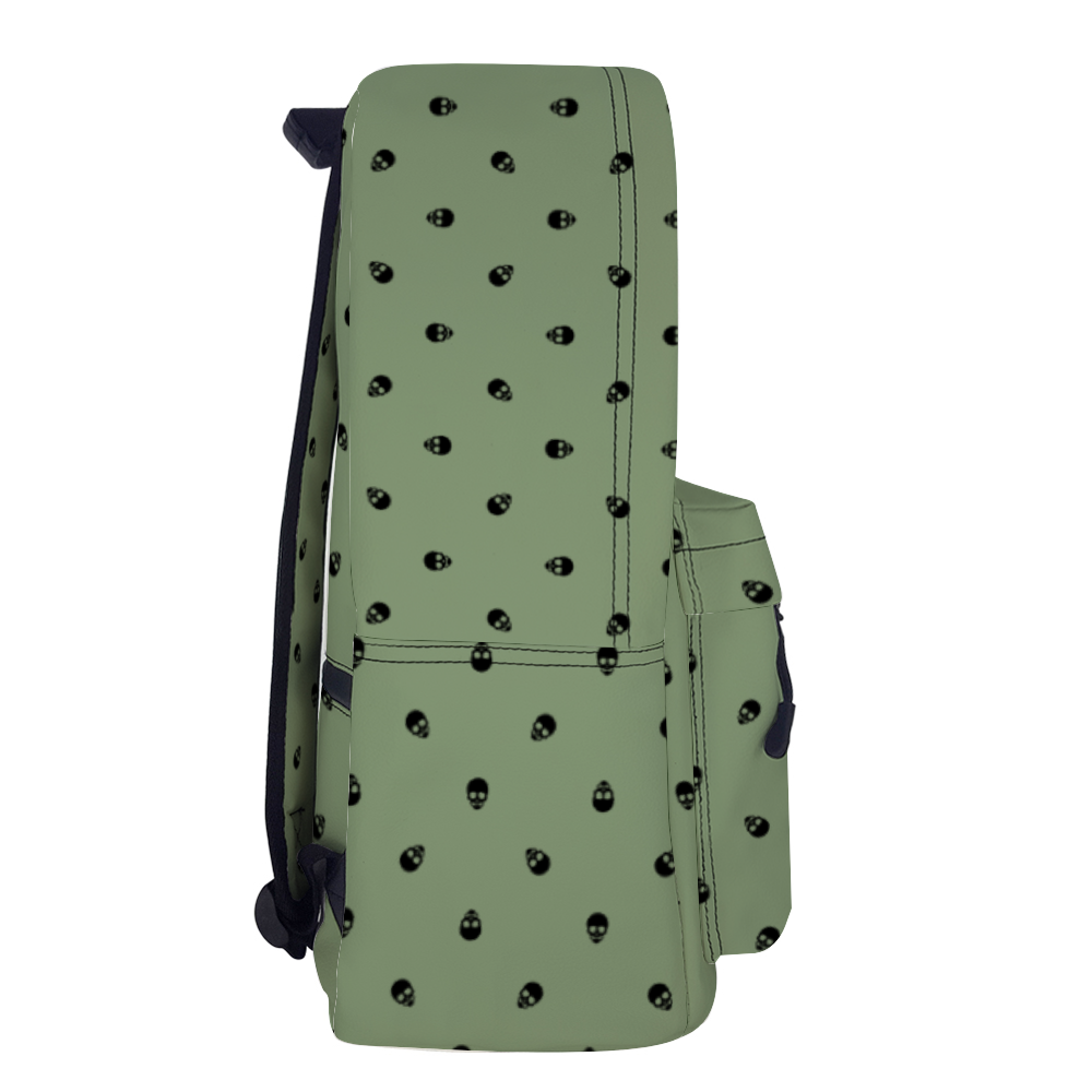 Backpack in Jade Green with Black Skull Pattern