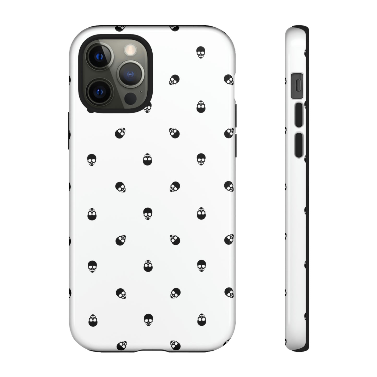 Tough Cases for Iphone, Samsung, Pixel - Black Skull Pattern on White