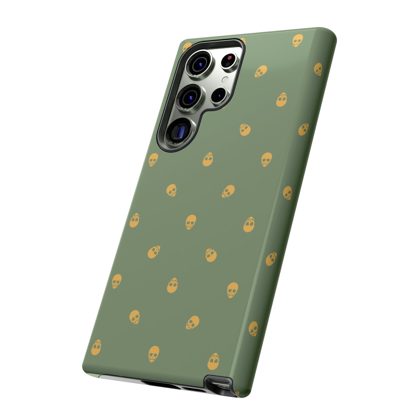 Tough Cases for Iphone, Samsung, Pixel - Sundial Skulls Pattern on Jade Green