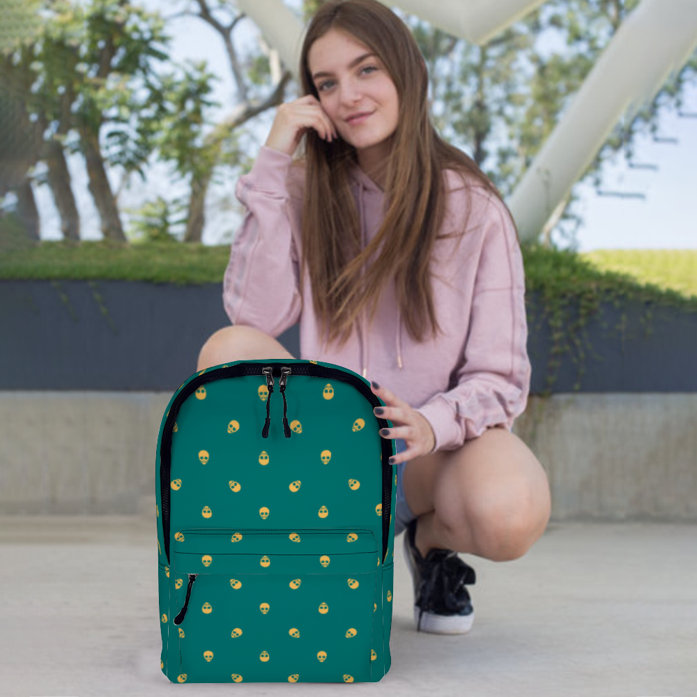 Backpack in Verdigris with Honeycomb Skull Pattern