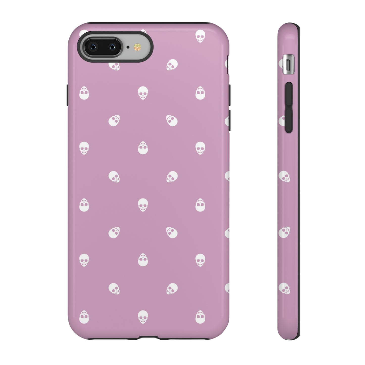 Tough Cases for Iphone, Samsung, Pixel - White Skulls Pattern on Fondant Pink