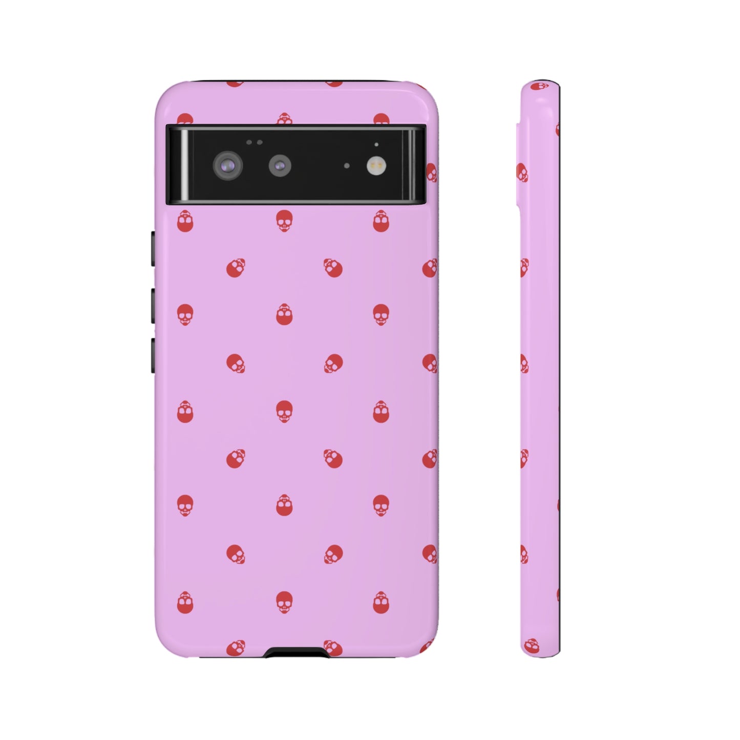 Tough Cases for Iphone, Samsung, Pixel - Luscious Red Skulls on Fondant Pink