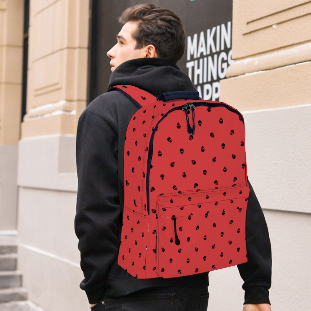 Backpack in Luscious Red with Black Skull Pattern