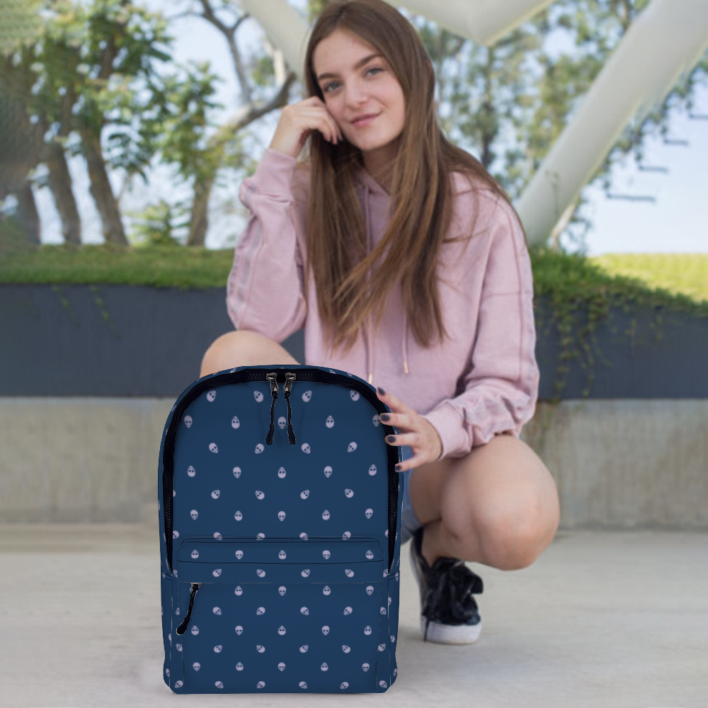 Backpack in Lazuli Blue with Digital Lavender Skull Pattern