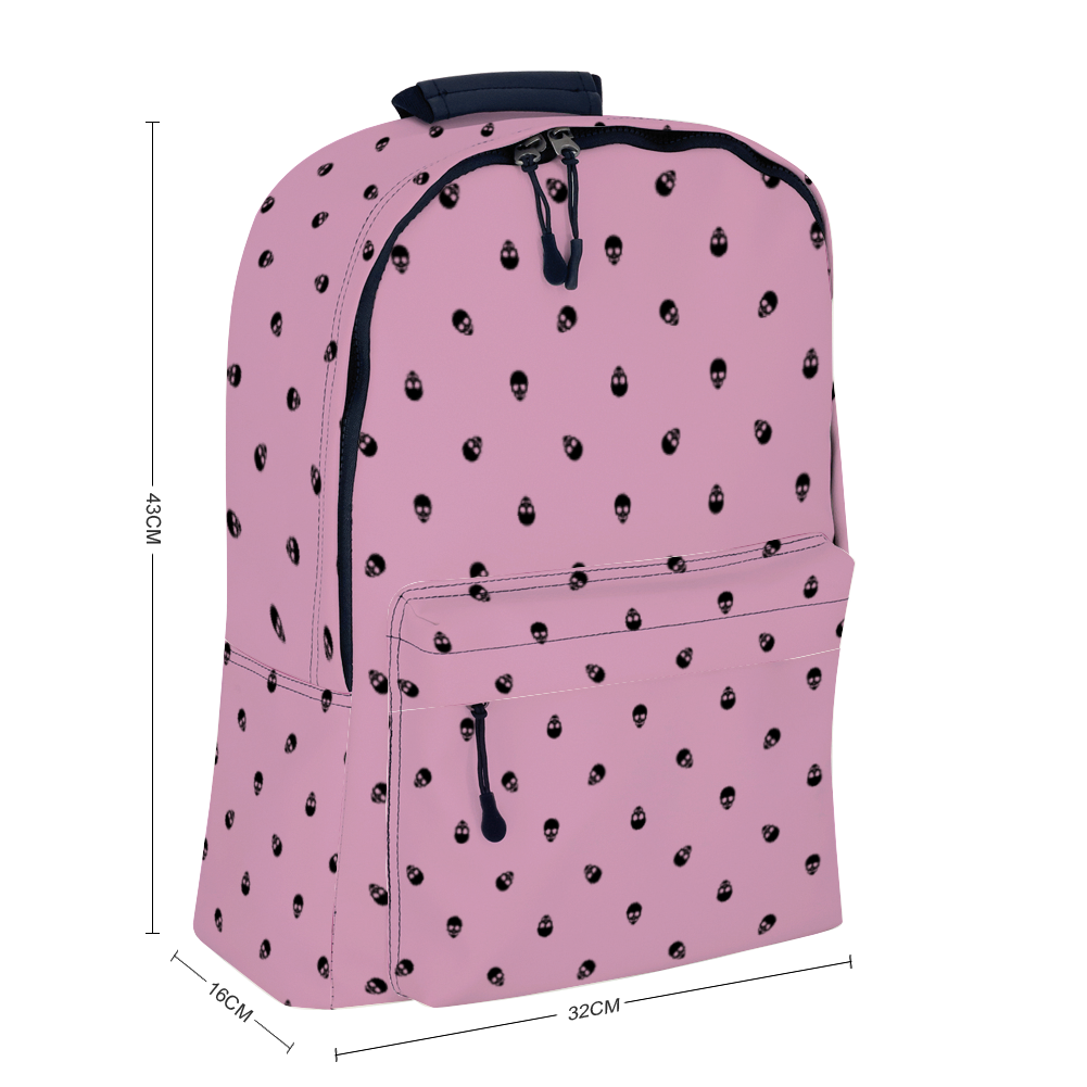 Backpack in Fondant Pink with Black Skull Pattern