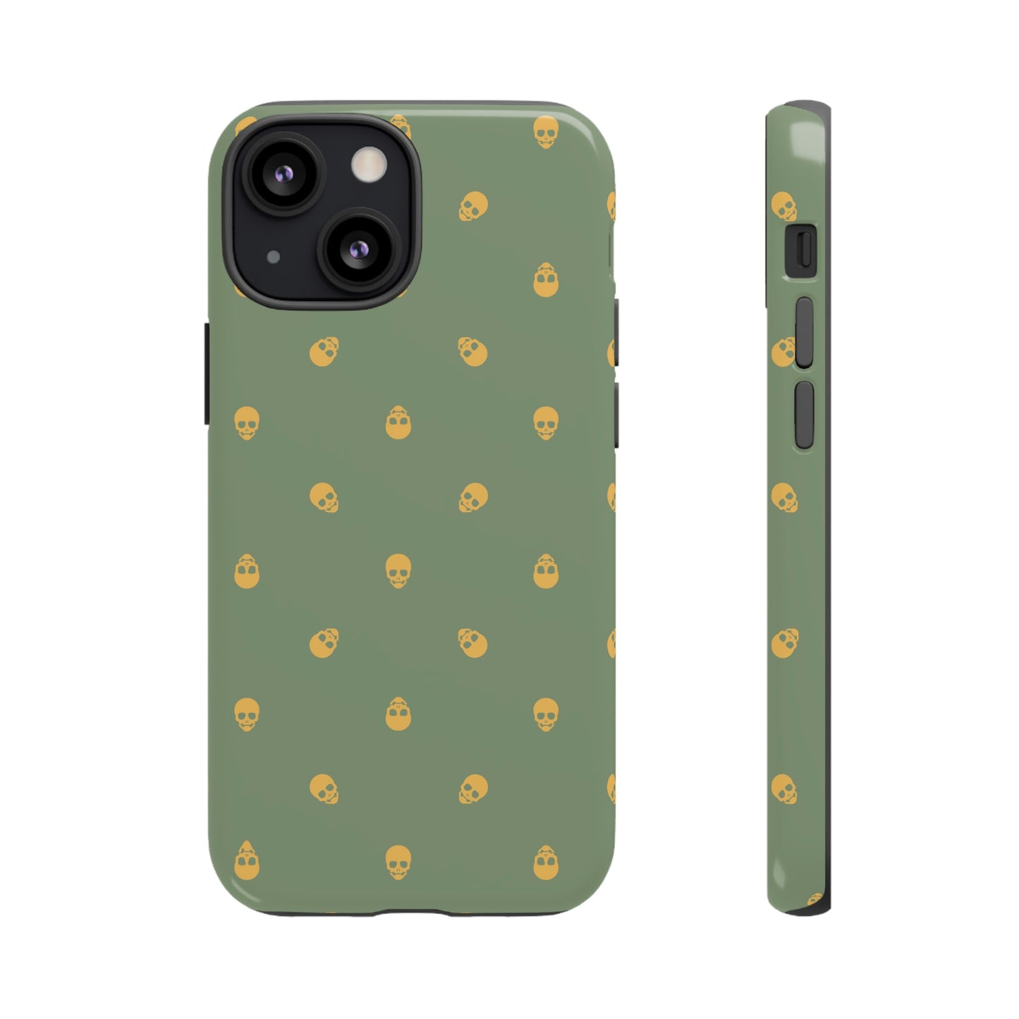 Tough Cases for Iphone, Samsung, Pixel - Sundial Skulls Pattern on Jade Green