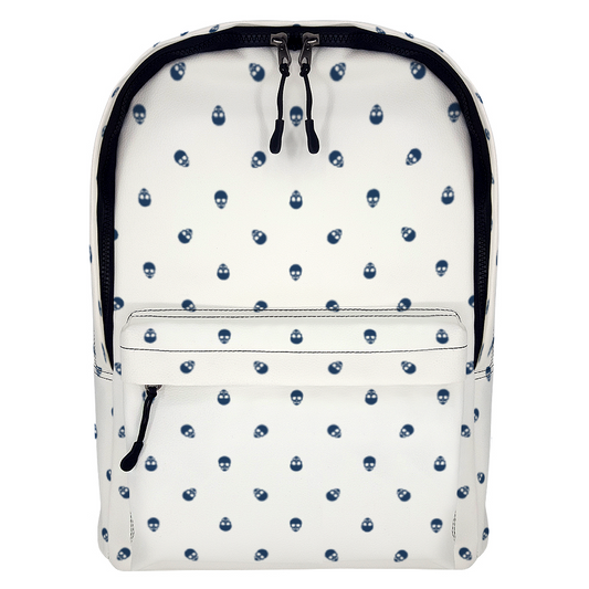 Backpack in White with Lazuli Blue Skull Pattern