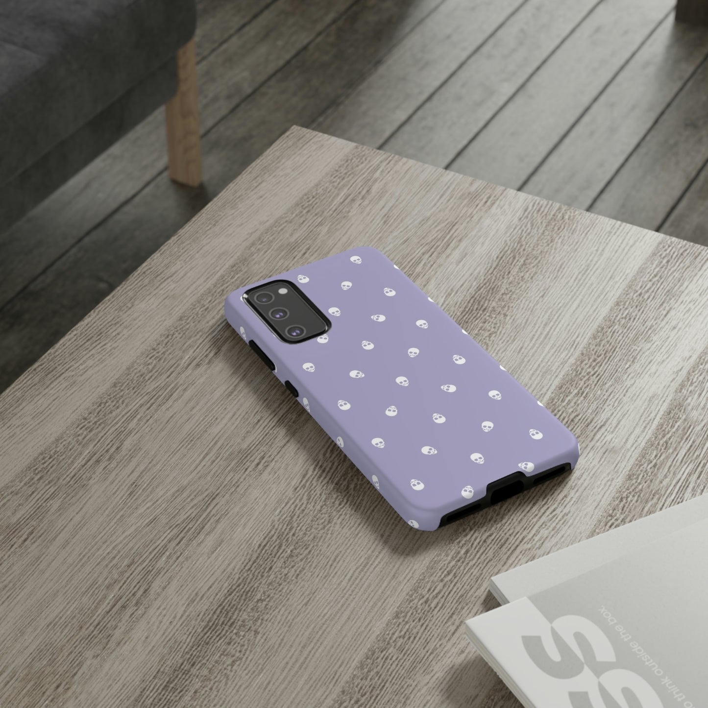 Tough Cases for Iphone, Samsung, Pixel - White Skulls Pattern on Digital Lavender