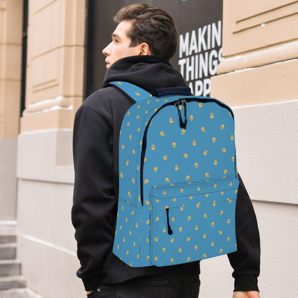 Backpack in Tranquil Blue with Honeycomb Skull Pattern