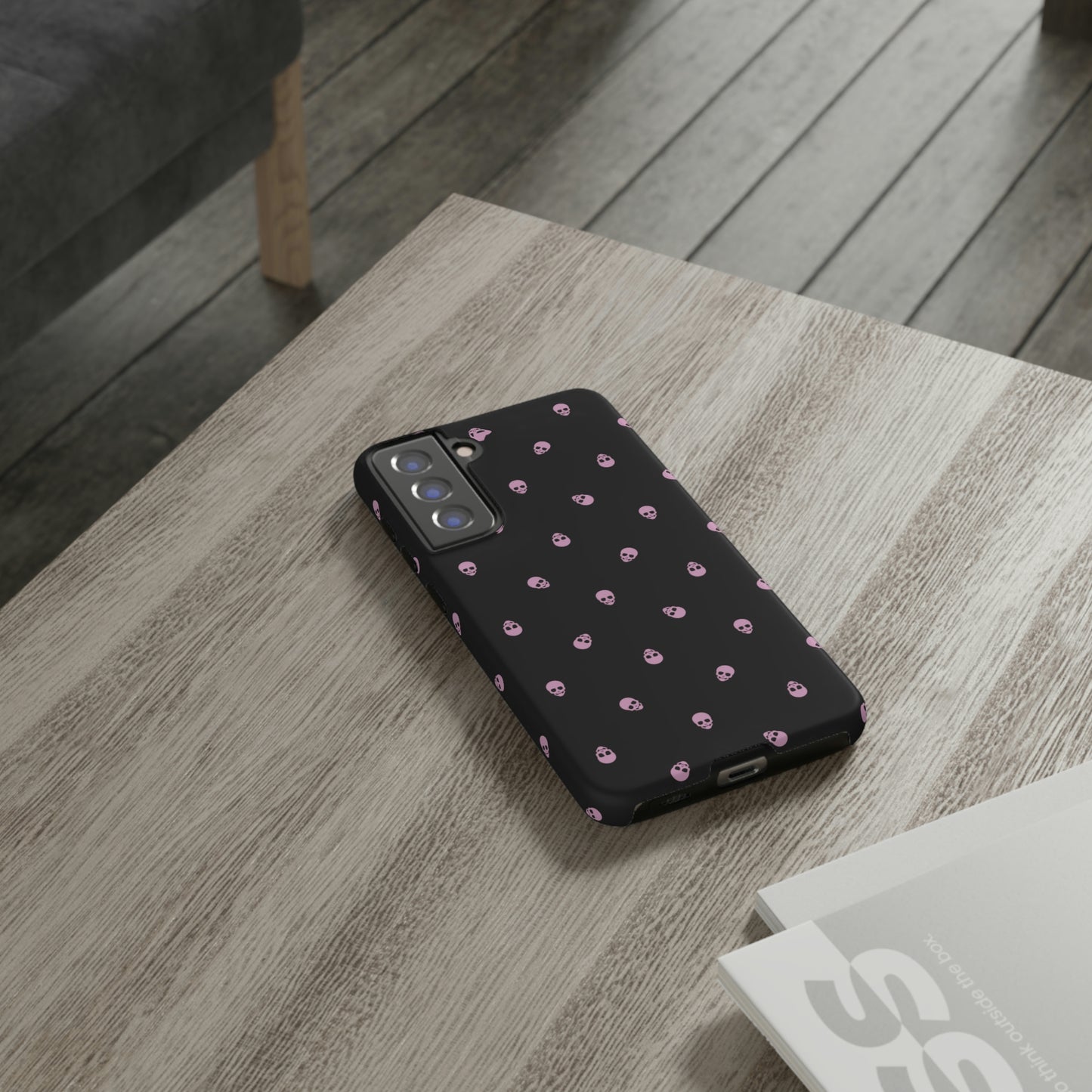 Tough Cases for Iphone, Samsung, Pixel - Fondant Pink Skulls Pattern on Black