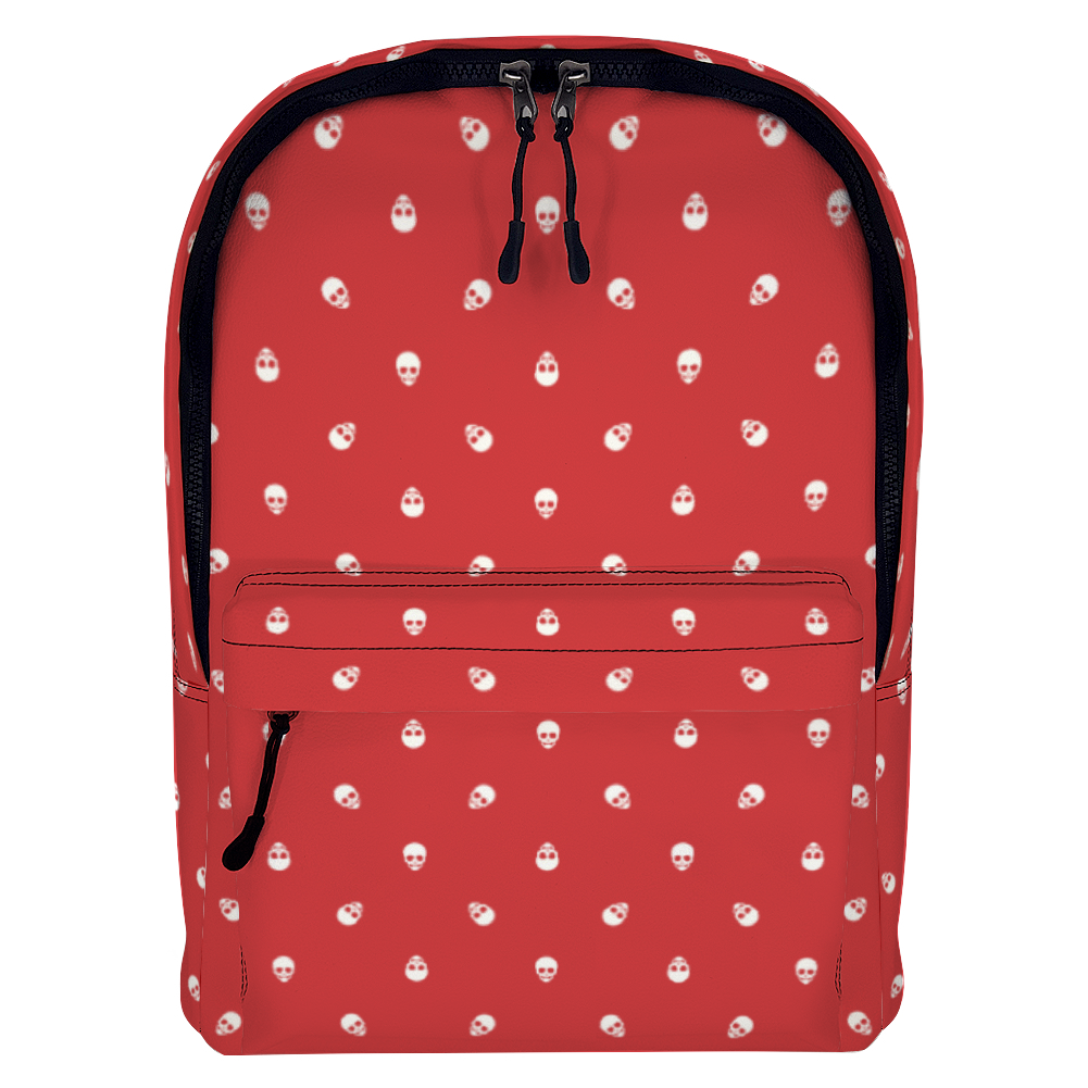 Backpack in Luscious Red with White Skull Pattern