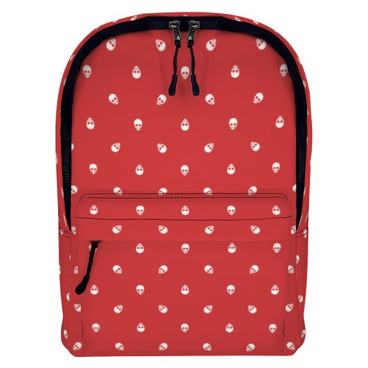 Backpack in Luscious Red with White Skull Pattern