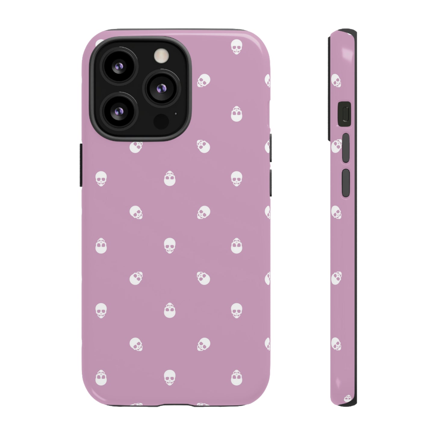 Tough Cases for Iphone, Samsung, Pixel - White Skulls Pattern on Fondant Pink