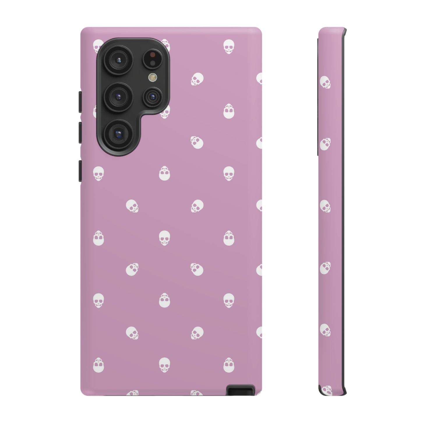 Tough Cases for Iphone, Samsung, Pixel - White Skulls Pattern on Fondant Pink