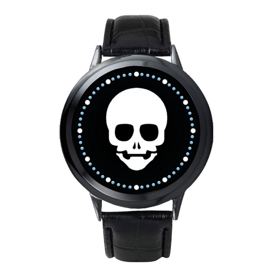 Futuristic Edge: Black LED Touch Screen Watch with White Skull Face