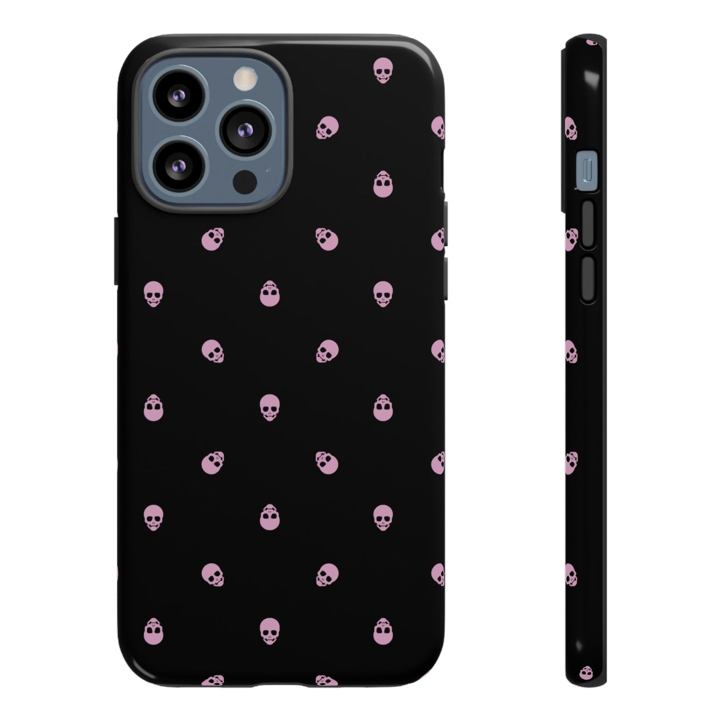 Tough Cases for Iphone, Samsung, Pixel - Fondant Pink Skulls Pattern on Black