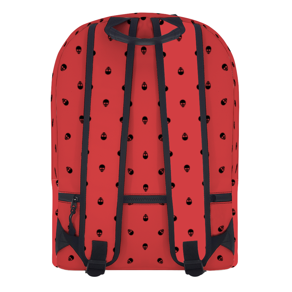 Backpack in Luscious Red with Black Skull Pattern