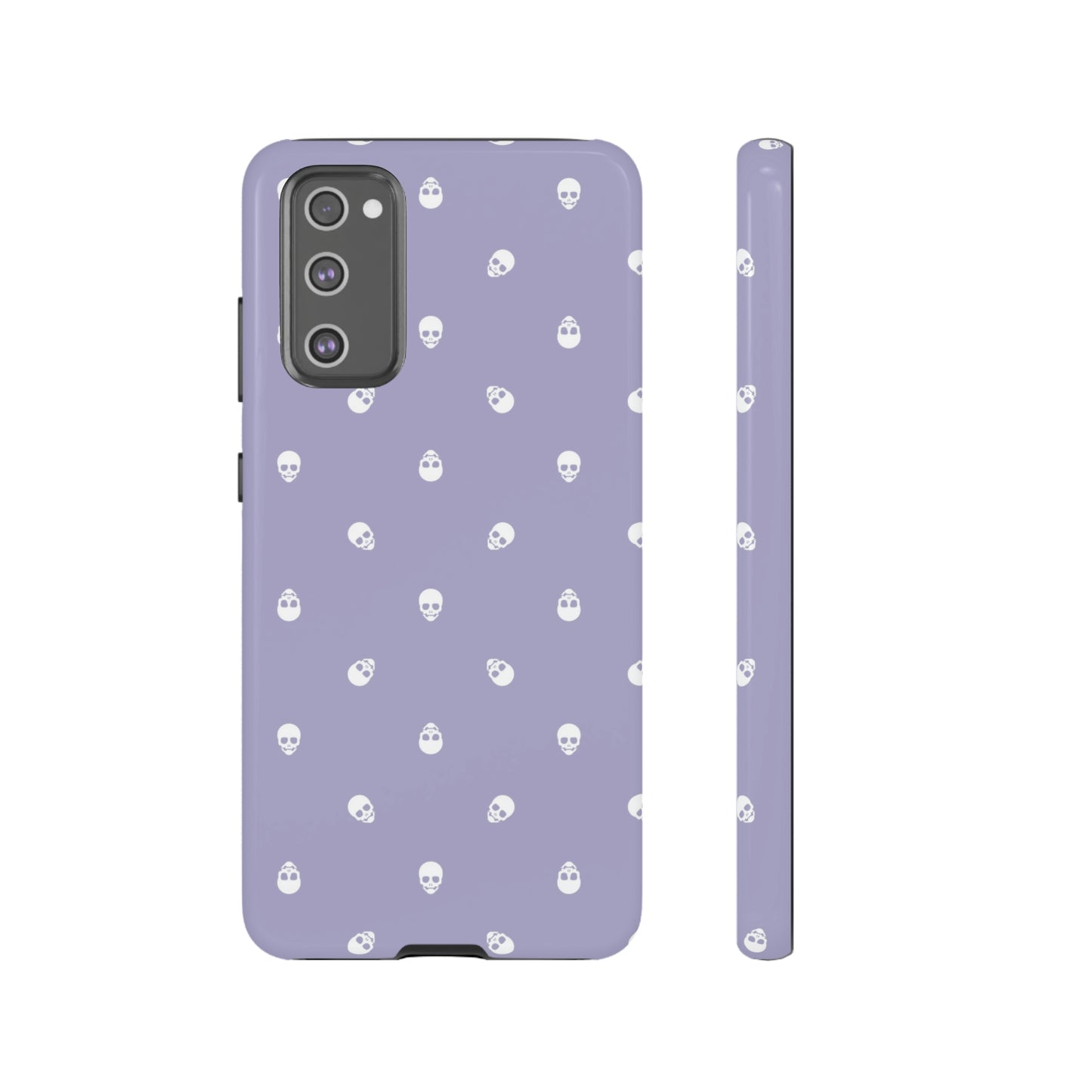 Tough Cases for Iphone, Samsung, Pixel - White Skulls Pattern on Digital Lavender