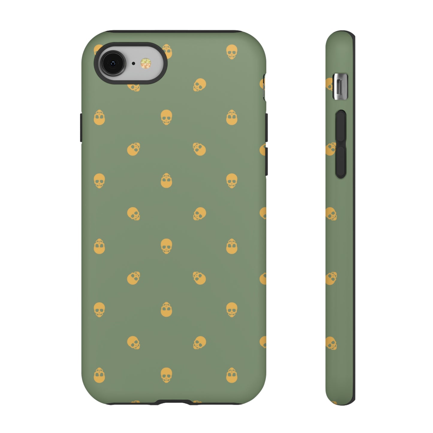 Tough Cases for Iphone, Samsung, Pixel - Sundial Skulls Pattern on Jade Green