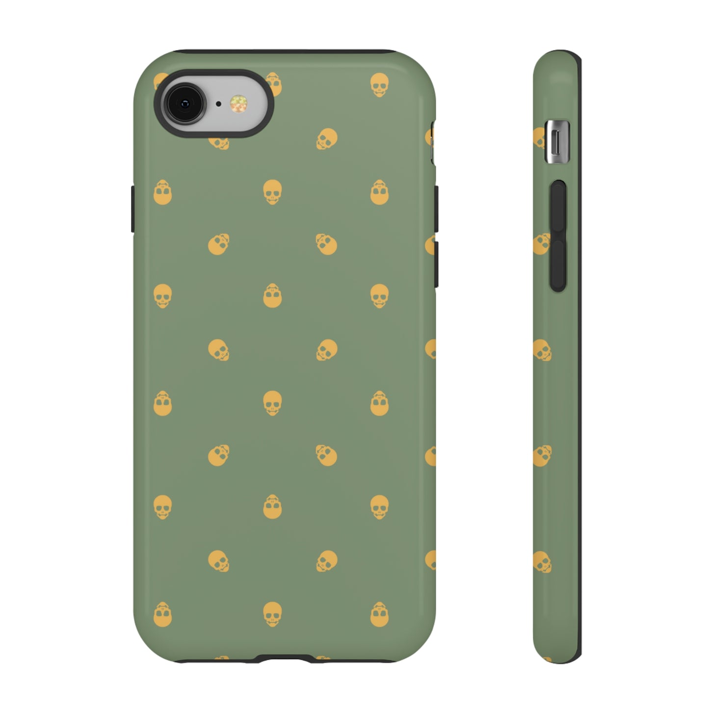 Tough Cases for Iphone, Samsung, Pixel - Sundial Skulls Pattern on Jade Green