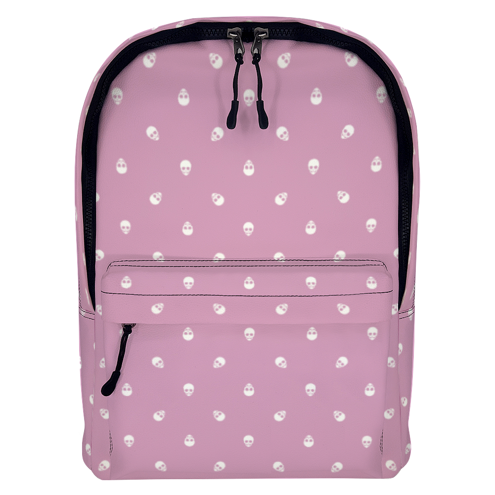 Backpack in Fondant Pink with White Skull Pattern