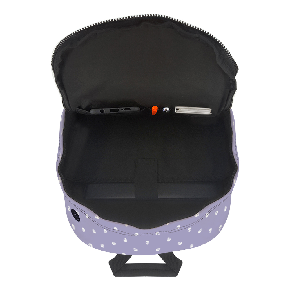 Backpack in Digital Lavender with White Skull Pattern