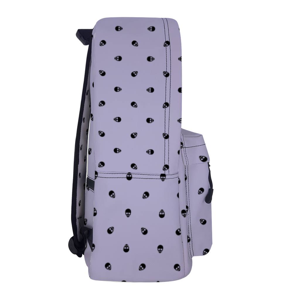 Backpack in Digital Lavender with Black Skull Pattern