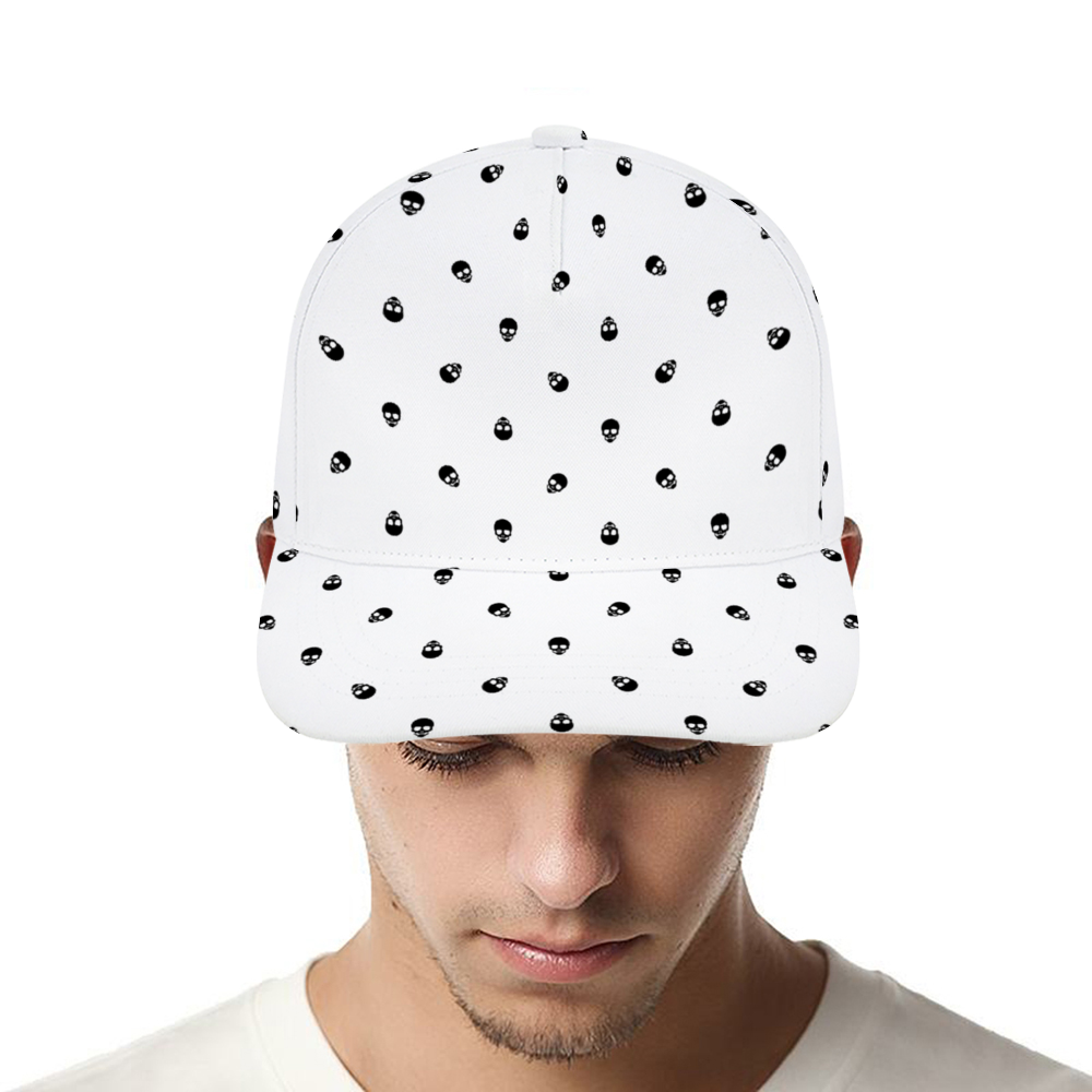 White with Black Skulls Baseball Cap