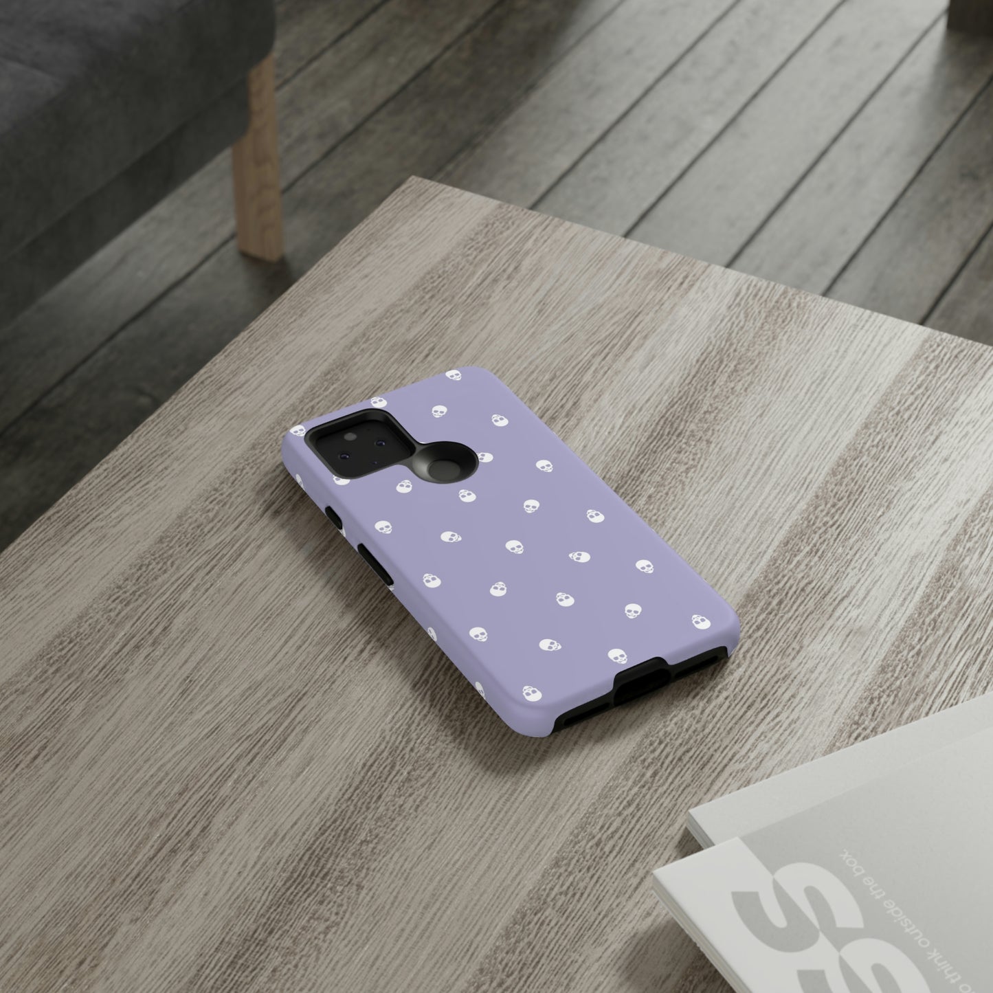 Tough Cases for Iphone, Samsung, Pixel - White Skulls Pattern on Digital Lavender