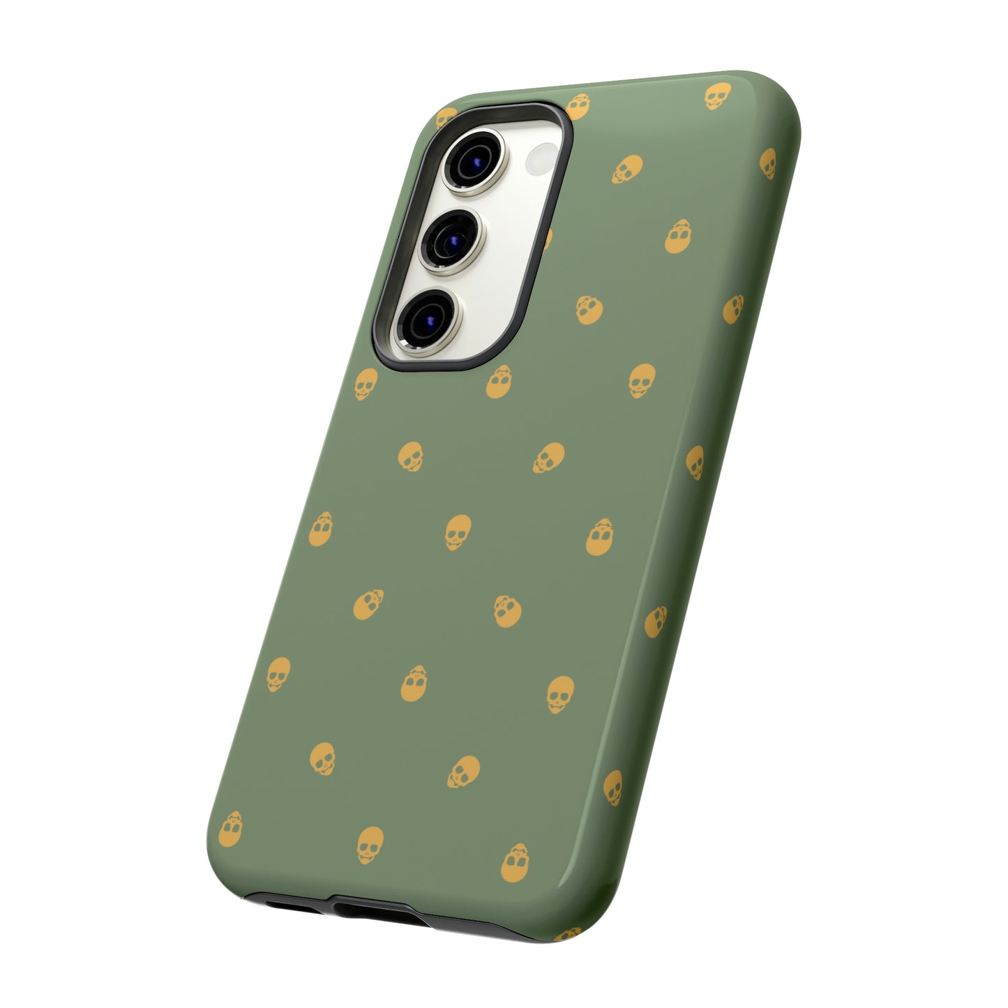 Tough Cases for Iphone, Samsung, Pixel - Sundial Skulls Pattern on Jade Green