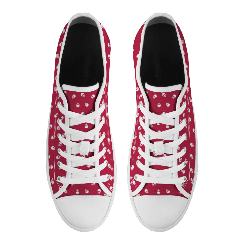 Low Top Canvas Skull Sneakers in Viva Magenta and White