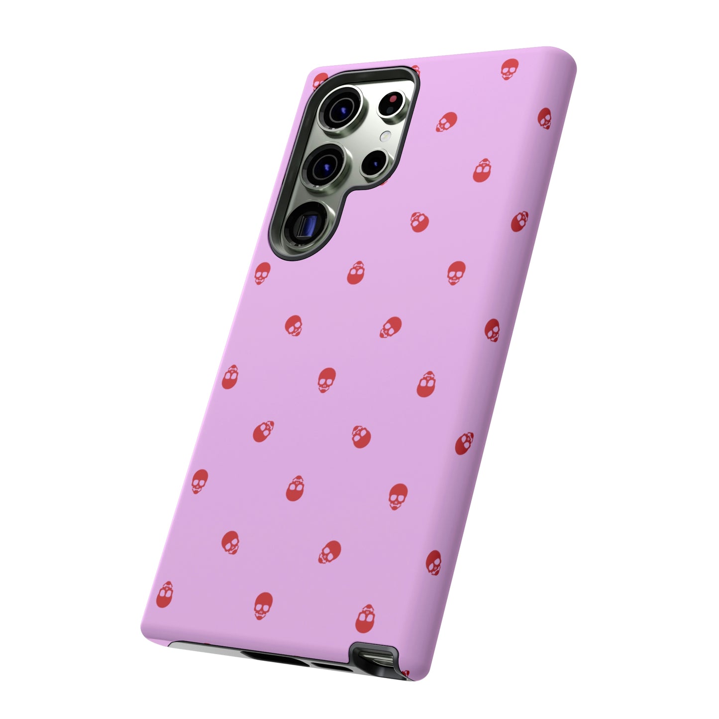 Tough Cases for Iphone, Samsung, Pixel - Luscious Red Skulls on Fondant Pink