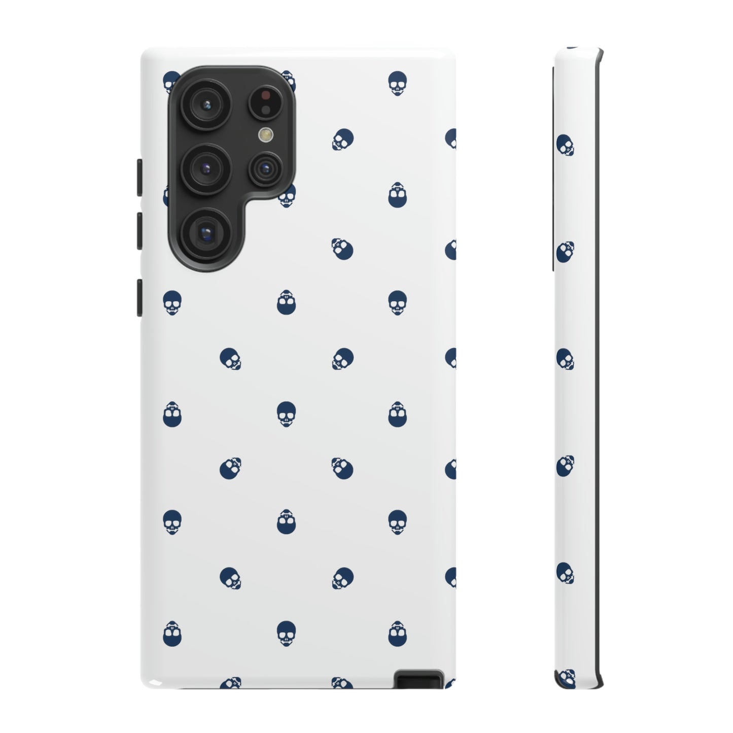 Tough Cases for Iphone, Samsung, Pixel - Lazuli Blue Skulls Pattern on White