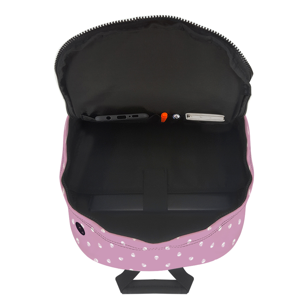 Backpack in Fondant Pink with White Skull Pattern