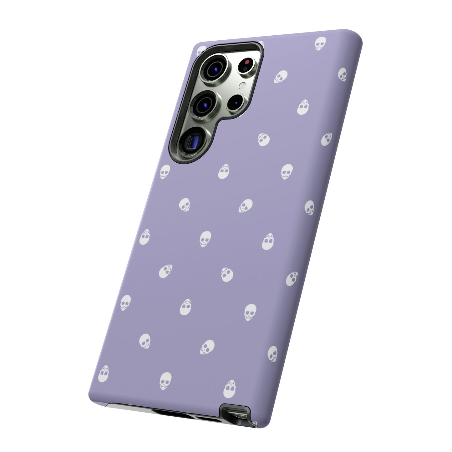 Tough Cases for Iphone, Samsung, Pixel - White Skulls Pattern on Digital Lavender