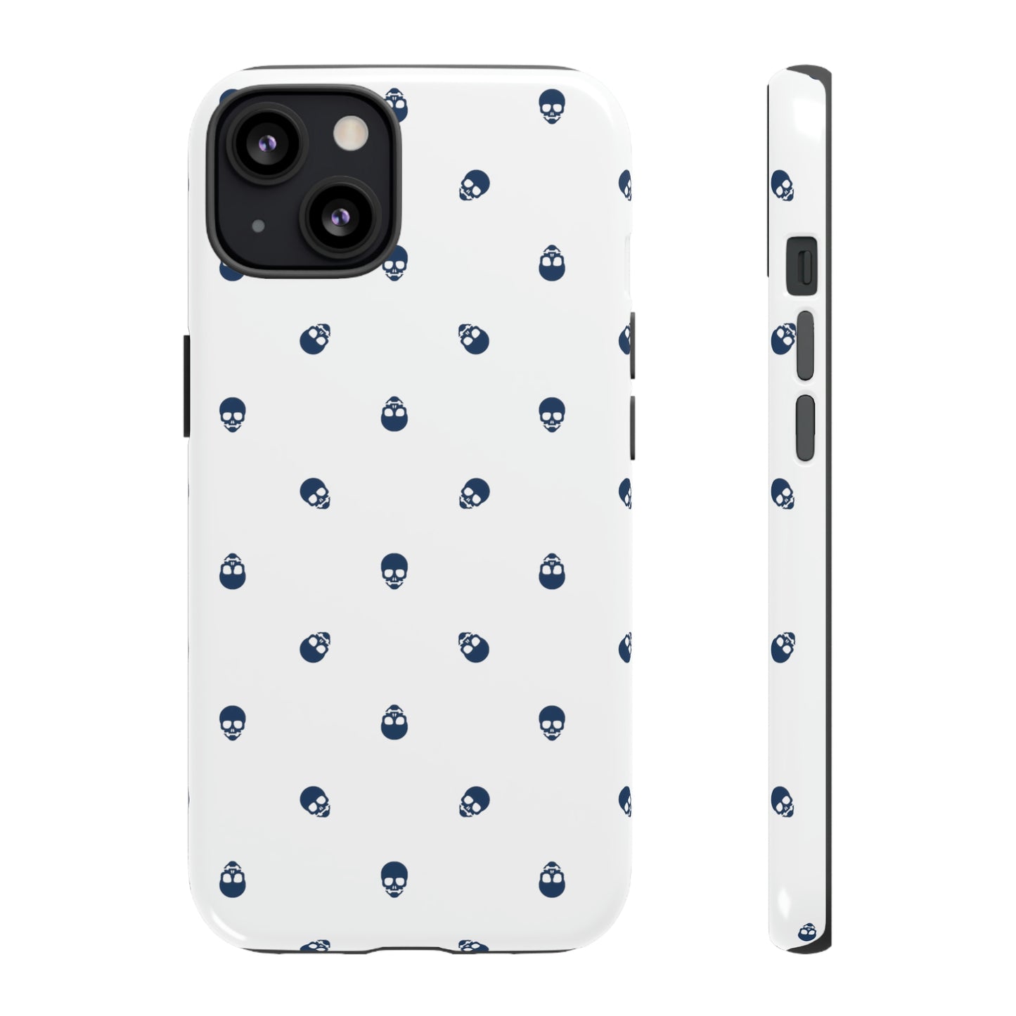 Tough Cases for Iphone, Samsung, Pixel - Lazuli Blue Skulls Pattern on White