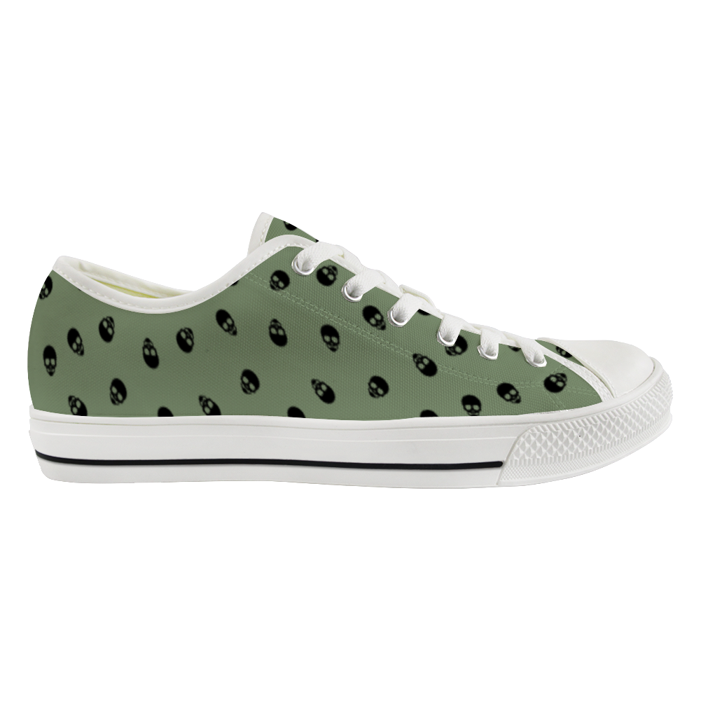 Low Top Sneakers in Jade with Black Skull Pattern