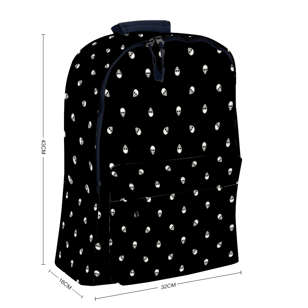 Backpack in Black with White Skull Pattern