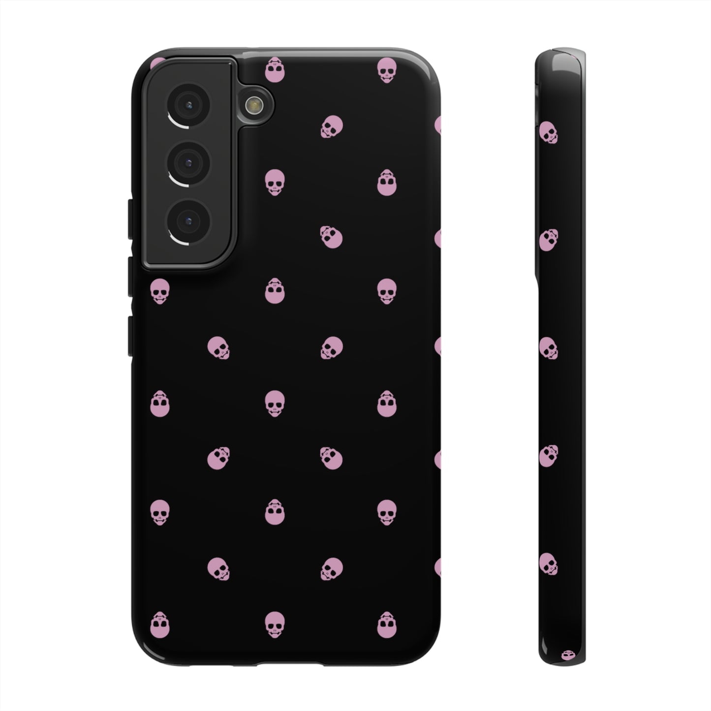 Tough Cases for Iphone, Samsung, Pixel - Fondant Pink Skulls Pattern on Black