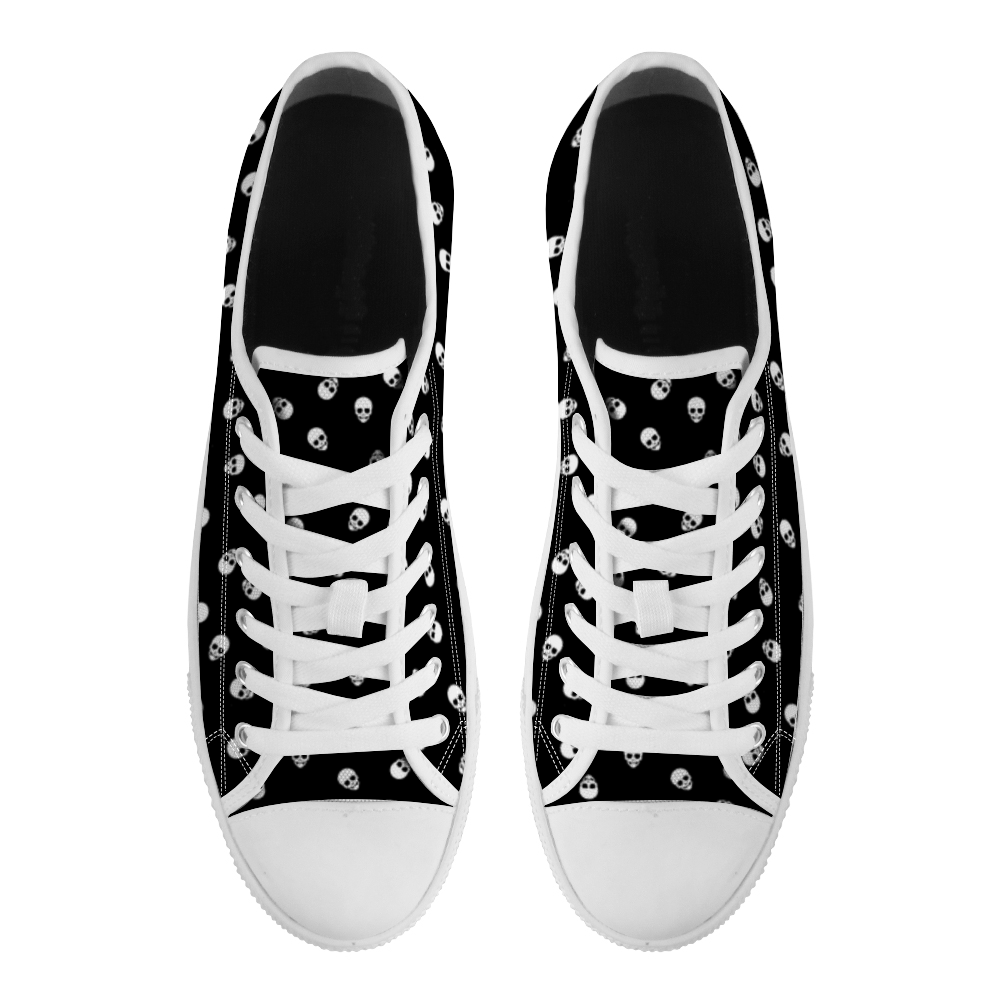 Low Top Canvas Skull Sneakers in Black and White