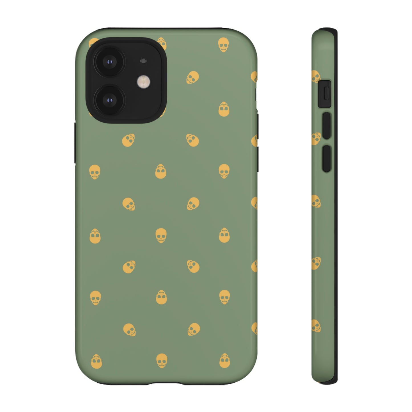 Tough Cases for Iphone, Samsung, Pixel - Sundial Skulls Pattern on Jade Green