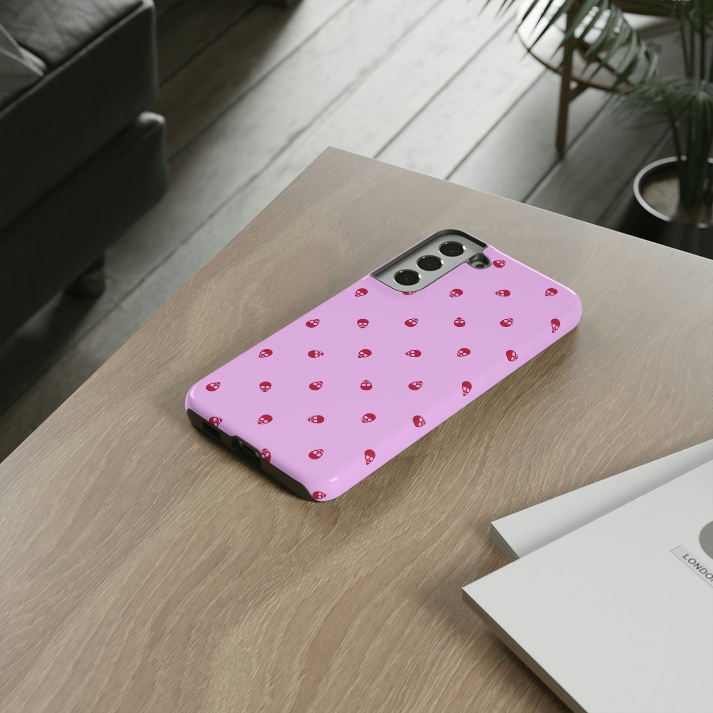 Tough Cases for Iphone, Samsung, Pixel - Viva Magenta Skulls Pattern on Fondant Pink