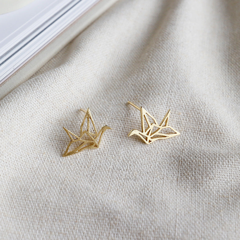 925 Sterling Silver Origami Crane Earrings