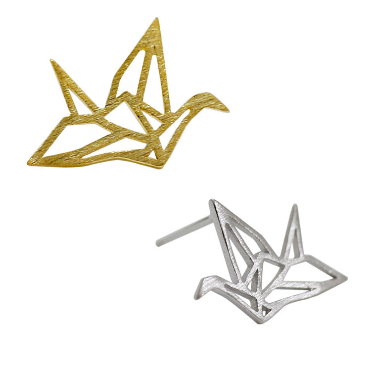 925 Sterling Silver Origami Crane Earrings