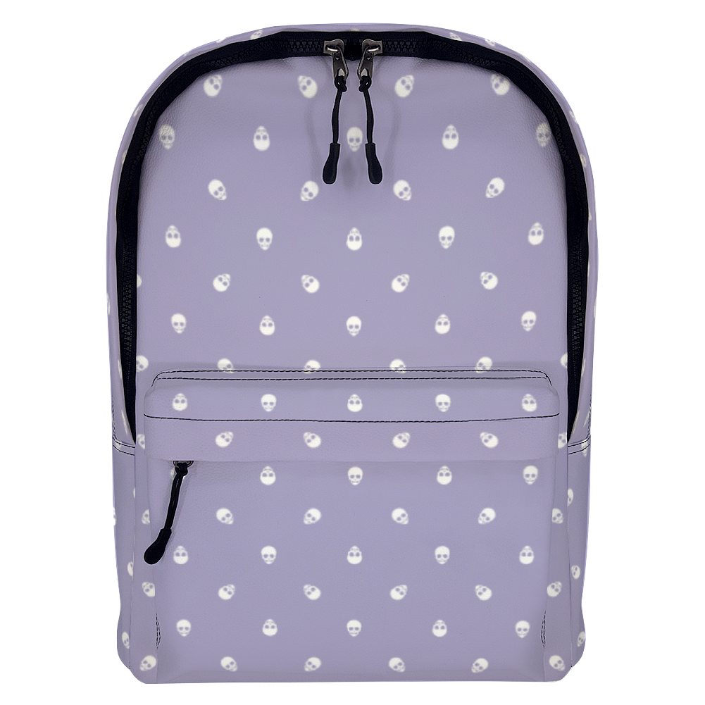 Backpack in Digital Lavender with White Skull Pattern